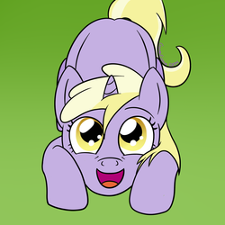 Size: 1000x1000 | Tagged: safe, artist:gammaespeon, dinky hooves, g4, cute, dinkabetes, female, gradient background, looking at you, playful, prone, solo