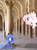 Size: 773x1033 | Tagged: safe, artist:lightningbolt, artist:tokkazutara1164, artist:unfiltered-n, princess celestia, princess luna, pony, g4, castle, cewestia, courtyard, filly, floating, flying, irl, open mouth, photo, pillar, ponies in real life, shadow, show accurate, sitting, smiling, vector, woona