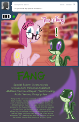 Size: 650x1000 | Tagged: safe, artist:frostedwarlock, pinkie pie, oc, oc:fang, g4, alternate universe, ask, diane pie, glasses, tumblr
