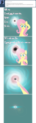 Size: 633x2148 | Tagged: safe, artist:bobby schroeder, fluttershy, g4, accretion disk, ask, black hole, comic, diane pie, female, fluttershy replies, solo, spaghettification, tumblr, wat