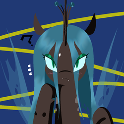 Size: 1000x1000 | Tagged: safe, artist:jun, queen chrysalis, changeling, changeling queen, g4, blushing, crown, female, jewelry, pixiv, regalia, solo