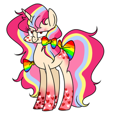 Size: 594x530 | Tagged: safe, oc, oc only, oc:kagalia, pony, unicorn, bow, female, mare, rainbow power, rainbow power-ified, simple background, solo, tail bow, white background