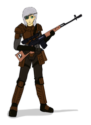 Size: 650x900 | Tagged: safe, artist:glue123, oc, oc only, oc:proverb, human, fallout equestria, clothes, dead city rangers, dragunov, eyepatch, humanized, m1911, sniperskya vintovka dragunova, solo, svd