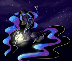 Size: 3500x3000 | Tagged: dead source, safe, artist:bonbrony, nightmare moon, g4, eyes closed, female, high res, lying, nicemare moon, smiling, solo, tangible heavenly object