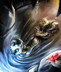 Size: 1000x1177 | Tagged: safe, artist:gikat, zecora, zebra, g4, cave, female, rock, solo, swimming, water, wet