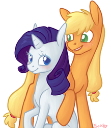 Size: 480x550 | Tagged: safe, artist:sorckylo, applejack, rarity, g4, blushing, female, lesbian, ship:rarijack, shipping