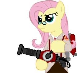 Size: 1377x1309 | Tagged: safe, artist:mellowbloom, fluttershy, g4, crossover, female, medic, medic (tf2), simple background, solo, team fortress 2, transparent background