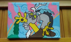 Size: 3264x1952 | Tagged: safe, artist:fuzzbird, discord, g4, canvas, painting, photo, traditional art