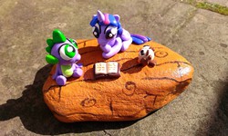 Size: 3264x1952 | Tagged: safe, artist:fuzzbird, owlowiscious, spike, twilight sparkle, g4, irl, photo, sculpture