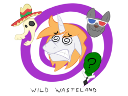 Size: 800x600 | Tagged: safe, artist:wigmania, rover, oc, oc:anon, oc:littlepip, diamond dog, human, pony, unicorn, fallout equestria, g4, 3d glasses, clothes, dazed, dizzy, fanfic, fanfic art, female, floppy ears, gritted teeth, head, horn, jumpsuit, mare, parody, pipbuck, skull, teeth, vault suit, wild wasteland