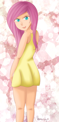 Size: 638x1305 | Tagged: safe, artist:verminshy, fluttershy, human, g4, clothes, cute, dress, female, humanized, looking at you, shyabetes, solo