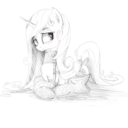 Size: 1920x1920 | Tagged: safe, artist:qweeli, princess cadance, alicorn, pony, g4, clothes, female, grayscale, lingerie, lying, mare, monochrome, socks, solo, stockings, thigh highs