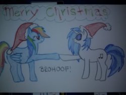 Size: 2560x1920 | Tagged: safe, artist:xxdevilhunteryohkoxx, dj pon-3, rainbow dash, vinyl scratch, g4, traditional art