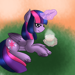 Size: 1200x1200 | Tagged: safe, artist:sunniedoodles, twilight sparkle, alicorn, pony, g4, female, mare, solo, tea, twilight sparkle (alicorn), unshorn fetlocks