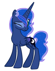 Size: 763x971 | Tagged: safe, artist:celinesparkle, princess luna, g4, alternate hairstyle, female, simple background, solo, wink