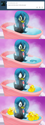 Size: 600x1648 | Tagged: safe, artist:jokerpony, queen chrysalis, duck, ask teen chrysalis, g4, comic, rubber duck, species swap, tub