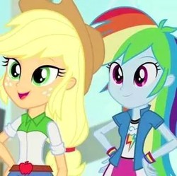 Size: 320x319 | Tagged: safe, applejack, rainbow dash, equestria girls, g4, my little pony equestria girls, my little pony equestria girls: rainbow rocks, humans standing next to each other