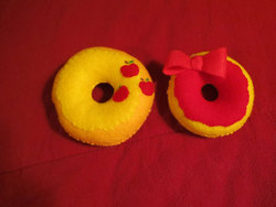 Size: 900x675 | Tagged: safe, artist:saltandpuff, apple bloom, applejack, g4, craft, cutie mark, donut, donutified