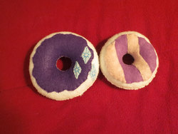 Size: 900x675 | Tagged: safe, artist:saltandpuff, rarity, sweetie belle, g4, craft, cutie mark, donut, donutified