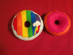 Size: 900x675 | Tagged: safe, artist:saltandpuff, rainbow dash, scootaloo, g4, craft, cutie mark, donut, donutified