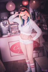 Size: 1867x2800 | Tagged: safe, artist:lexi-farron-strife, rainbow dash, human, g4, belly button, belly piercing, bellyring, cosplay, irl, irl human, midriff, photo, piercing, solo