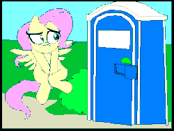 Size: 430x325 | Tagged: source needed, safe, artist:terry, edit, fluttershy, g4, animated, bathroom denial, covering crotch, desperation, female, hooves between legs, need to pee, omorashi, outhouse, potty dance, potty emergency, potty time