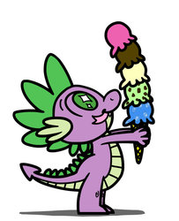Size: 600x738 | Tagged: safe, artist:flutterluv, spike, dragon, g4, cute, fangs, food, hungry, ice cream, ice cream cone, male, solo, spikabetes, tongue out, wingding eyes