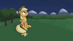 Size: 3840x2160 | Tagged: safe, artist:bill-the-pony, applejack, g4, female, high res, looking up, meteor shower, night, sitting, solo