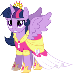 Size: 6500x6406 | Tagged: safe, artist:theshadowstone, twilight sparkle, alicorn, pony, g4, absurd resolution, clothes, coronation dress, crown, dress, female, jewelry, mare, regalia, simple background, solo, spread wings, transparent background, twilight sparkle (alicorn), wings