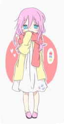 Size: 600x1150 | Tagged: safe, artist:clarrah, fluttershy, human, g4, clothes, female, humanized, oversized clothes, scarf, solo, younger