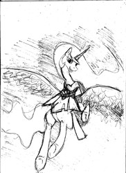 Size: 1700x2338 | Tagged: safe, artist:a2, princess celestia, g4, female, monochrome, runescape, solo, traditional art