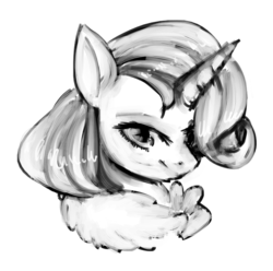 Size: 824x817 | Tagged: safe, artist:yukomaussi, rarity, pony, g4, bust, female, grayscale, mare, monochrome, simple background, solo, white background