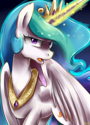 Size: 1000x1400 | Tagged: safe, artist:sion-ara, princess celestia, g4, female, glowing horn, horn, looking at you, magic, open mouth, solo