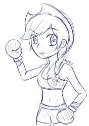 Size: 751x1064 | Tagged: safe, artist:begomiku, applejack, human, g4, boxing gloves, female, humanized, monochrome, solo