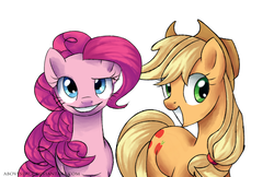 Size: 1921x1241 | Tagged: safe, artist:abovespace, applejack, pinkie pie, pony, g4, smiling