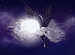 Size: 1000x737 | Tagged: safe, artist:crazy-hybrid94, oc, oc only, alicorn, pony, alicorn oc, cloud, cloudy, moon, solo, stars