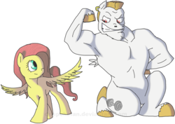 Size: 3508x2480 | Tagged: safe, artist:crispokefan, bulk biceps, fluttershy, g4, female, flexing, high res, male, ship:flutterbulk, shipping, straight