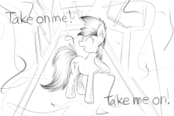 Size: 1500x1000 | Tagged: safe, artist:marsminer, oc, oc only, oc:mars miner, 80s, a-ha, animated, monochrome, music video, parody, solo, song in the comments, song reference, take on me