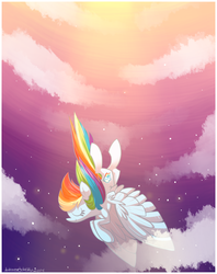 Size: 1024x1293 | Tagged: safe, artist:awkwardvixen, rainbow dash, g4, cloud, cloudy, eyes closed, female, flying, solo, stars