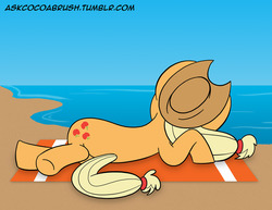 Size: 1280x989 | Tagged: safe, artist:cocoabrush, applejack, g4, 30 minute art challenge, beach, female, on side, solo, water