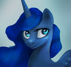 Size: 800x750 | Tagged: safe, artist:zilvtree, princess luna, g4, female, looking at you, simple background, smiling, solo