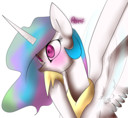 Size: 1024x951 | Tagged: safe, artist:rflzqt, princess celestia, pony, g4, blushing, female, mare, pomf, simple background, solo, spread wings, transparent background, wide eyes, wingboner