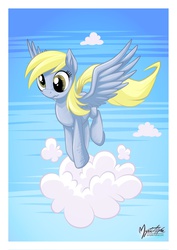 Size: 955x1351 | Tagged: safe, artist:mysticalpha, derpy hooves, pegasus, pony, g4, cloud, cloudy, female, mare, solo