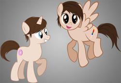Size: 550x381 | Tagged: safe, artist:rezo, pegasus, pony, unicorn, duo, duo male, flying, male, ponified, smosh, stallion, twily face