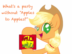 Size: 2026x1520 | Tagged: safe, artist:lortstreet54, applejack, g4, apples to apples, female, game, simple background, smiling, solo, that pony sure does love apples