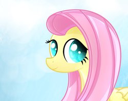 Size: 1004x795 | Tagged: safe, artist:heavymetalbronyyeah, fluttershy, pegasus, pony, g4, cute, female, light blue background, looking at you, mare, shyabetes, simple background, smiling, solo