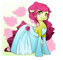 Size: 1024x981 | Tagged: safe, artist:pixiekicks, roseluck, earth pony, pony, g4, alternate hairstyle, clothes, dress, female, mare, solo