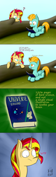 Size: 920x2880 | Tagged: safe, artist:subjectbubblegum, lightning dust, sunset shimmer, pegasus, pony, unicorn, g4, book, comic