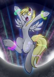 Size: 2480x3508 | Tagged: safe, artist:technicolor-confetti, derpy hooves, pegasus, pony, g4, female, glow rings, glowstick, high res, mare, rave, solo, underhoof