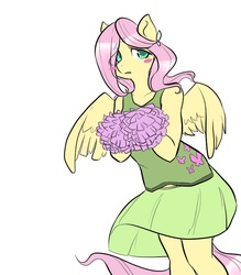 Size: 700x800 | Tagged: safe, artist:glacierclear, fluttershy, anthro, g4, blushing, cheerleader, clothes, female, skirt, solo